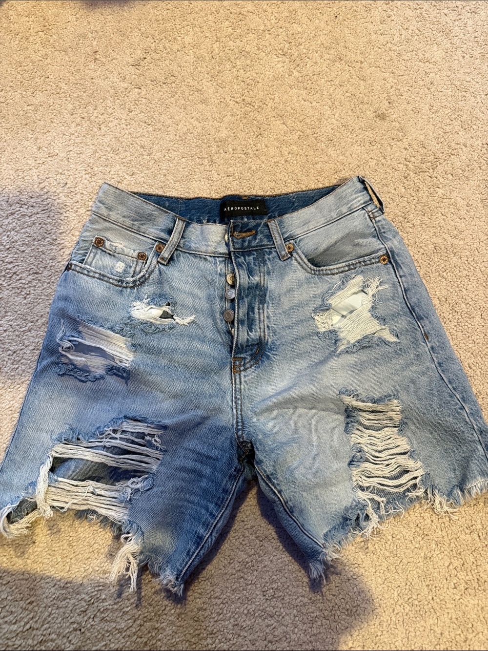 Aeropostale Light Wash Distressed High-Rise Jean Shorts